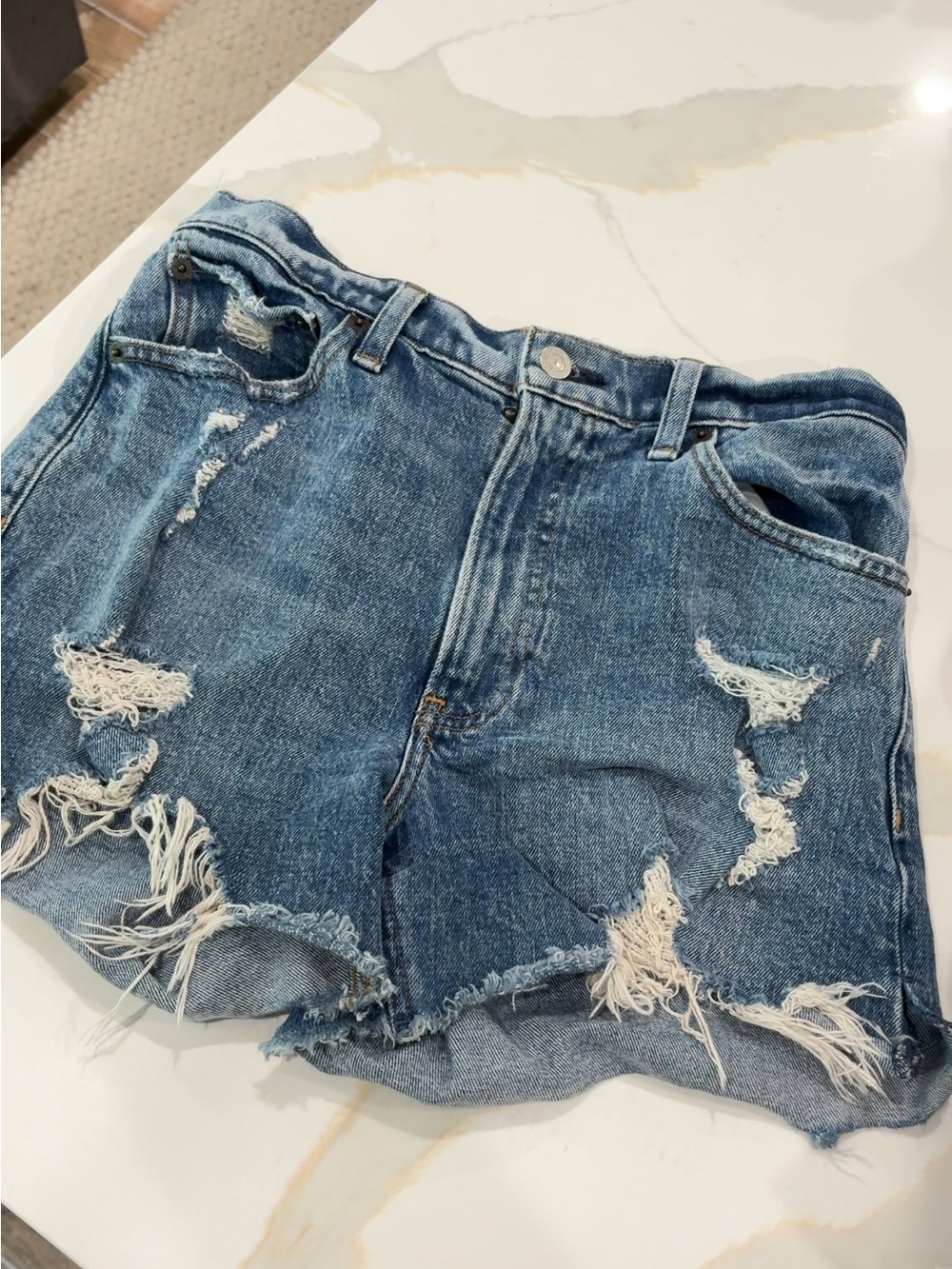 Abercrombie & Fitch Distressed Cutoff Denim Shorts - Blue